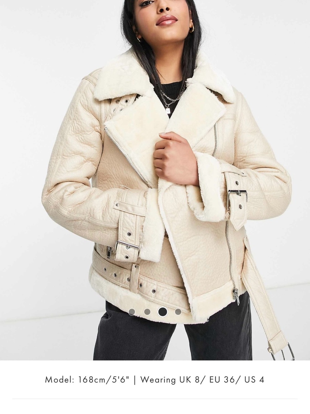 Topshop Cream Faux-Shearling Biker Jacket